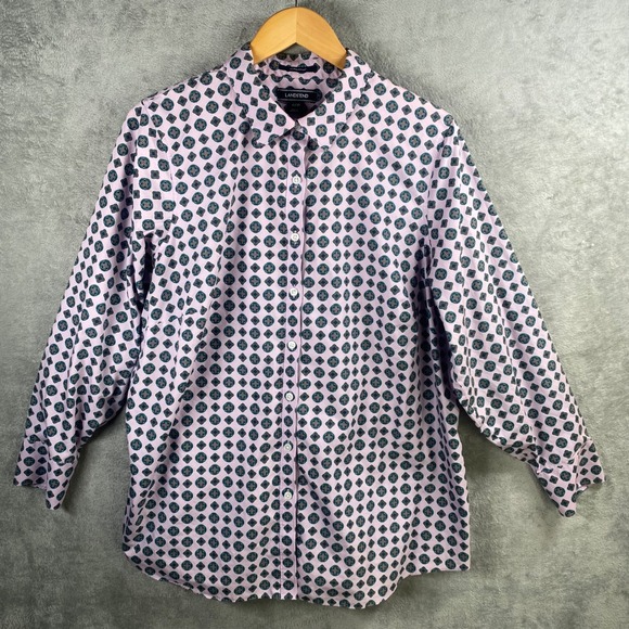 Lands' End Women's 22W Button Down Shirt Long Sleeve Geometric Print Top - Picture 1 of 8